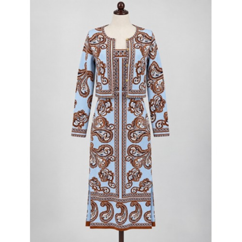 CARA CARA Rome Strapless Midi Dress Liana Cardigan Set XS Paisley Knit Womens